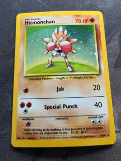 Pokemon Base Set - Hitmonchan HOLO - 7/102 - NM+ Clean - Pokemon Holofoil! - Image 1