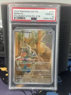2024 POKEMON PALDEAN FATES POKEMON CENTER ETB PROMO #075 MIMIKYU PSA 10 - Image 1