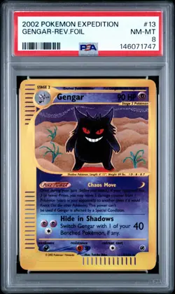 2002 Pokemon Expedition - Gengar 13/65 - Reverse Holo - PSA Graded: 8 - Image 1