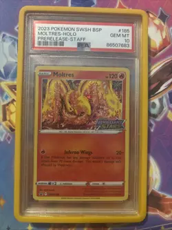 2023 Pokemon SWSH BSP Moltres- Holo Prerelease Staff promo PSA 10 - Image 1