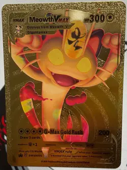 Pokemon Meowth VMAX Gold Metal Full Art Foil Cat Card 300 HP SWSH005 - Image 1