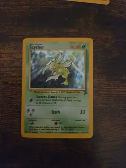 2000 Pokemon SCYTHER Base Set 2 Edition HOLO Foil Rare Card 17/130 WotC SWIRL NM - Image 1