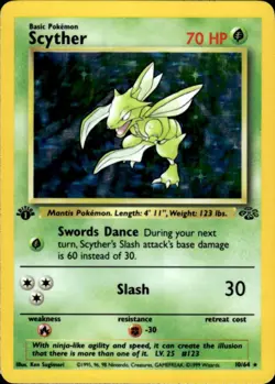 Pokemon Scyther 10/64 Jungle Holo Rare 1st Edition Moderately Played - Image 1