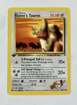 Blaine's Tauros 2000 Pokemon Gym Heroes 1st Edition Common #64/132 * NM - Image 1