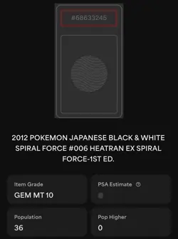 Psa 10 2012 Pokemon Heatran Ex Spiral Force First Edition Black And White POP 36 - Image 2