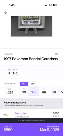 1997 POKEMON CARDDASS BANDAI PSA 9 MINT PIKACHU - PRISM JAPANESE - Image 4