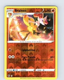 Pokemon TCG Braixen SWSH Silver Tempest 026/195 Reverse Holo Uncommon Card NM - Image 1