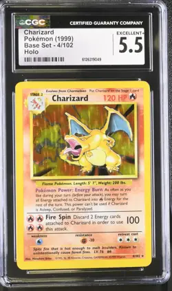 CGC 5.5 Charizard 1999 Base Set 4/102 Holo Pokemon Card - Image 1