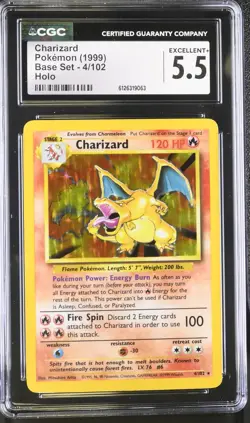 CGC 5.5 Charizard 1999 Base Set 4/102 Holo Pokemon Card - Image 1