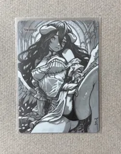 Magic MTG Altered Painted Swamp Albedo Anime Girl by white_alters - Image 1