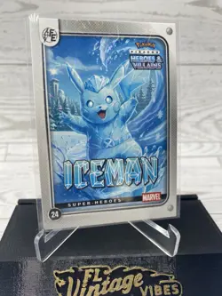 Pikachu as Iceman #24 Lazer Holo Marvel Heroes & Villains (Non-Pokemon Fan Art) - Image 1