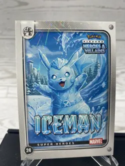Pikachu as Iceman #24 Lazer Holo Marvel Heroes & Villains (Non-Pokemon Fan Art) - Image 2