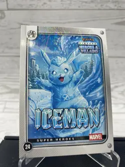 Pikachu as Iceman #24 Lazer Holo Marvel Heroes & Villains (Non-Pokemon Fan Art) - Image 3