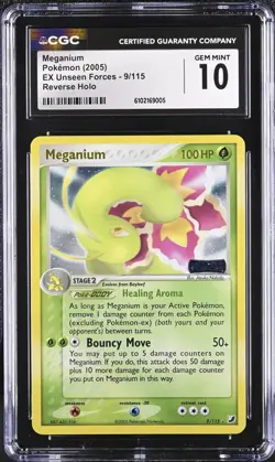 Cgc 10 Meganium Reverse Holo Rare 9/115 Pokemon Ex Unseen Forces Stamped - Image 1