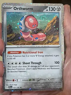 POKEMON ORTHWORM 151/193 RARE COSMOS HOLOFOIL WITH SWIRL PALDEA EVOLVED NM CARD - Image 5