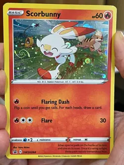 POKEMON SCORBUNNY SWSH244 PROMO BLACK STAR COSMOS HOLOFOIL WITH HD SWIRL NM CARD - Image 1