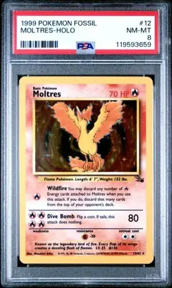 1999 POKEMON Card FOSSIL #12 MOLTRES Unlimited WOTC HOLO PSA 8 NM Vintage - Image 2