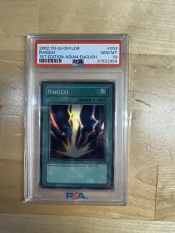 2002 YU-GI-OH! LOB-LEGEND OF BLUE EYES WHITE DRAGON #053 RAIGEKI PSA 10 - Image 1