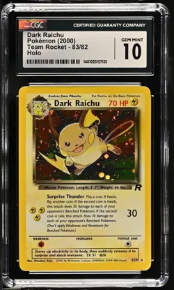 CGC 10 GEM MINT Dark Raichu 2000 Team Rocket 83/82 Holo Pokemon Card - Image 1