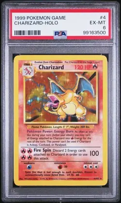 Charizard 4/102 Pokemon Card Base Set Unlimited Holo Rare 1999 WOTC PSA 6 - Image 1