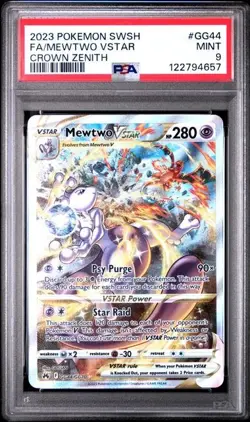 PSA 9 Mewtwo VSTAR GG44 SWSH Crown Zenith Pokemon 2023 Mint graded card - Image 1