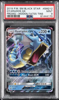 2019 POKEMON SM BLACK STAR PROMO HIDDEN FATES TINS #SM212 GYARADOS GX PSA 9 - Image 1