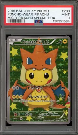 Pokemon Poncho-Wearing Pikachu M Charizard Y JPN Full Art Promo 208/XY-P PSA 9 - Image 1