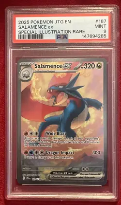 2025 Pokemon JTG EN Salamence ex #187 Special Illustration Rare PSA 9 - Image 1