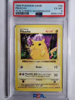 1999 Pokemon - Pikachu 058/102 Base Set Yellow Cheeks (Shadowless) Regular PSA 6 - Image 1