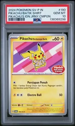PIKACHU IN BATIK SHIRT #190 PSA 10 2024 POKEMON INDONESIAN SV-P PROMO - Image 1
