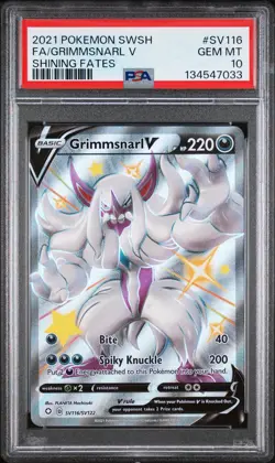 2021 POKEMON SWORD & SHIELD SHINING FATES #SV116 FULL ART/GRIMMSNARL V PSA 10 - Image 1