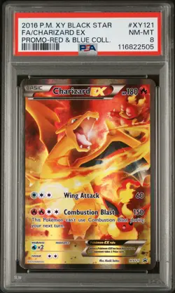 2016 POKEMON XY BLACK STAR PROMO RED & BLUE COLL FULL ART/CHARIZARD EX PSA 8 - Image 1