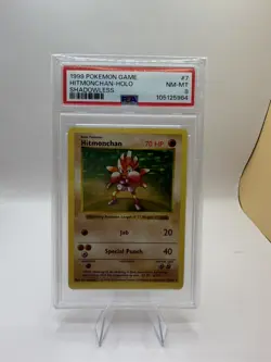 1999 POKEMON BASE SET SHADOWLESS #7 HITMONCHAN-HOLO PSA 8 - Image 1