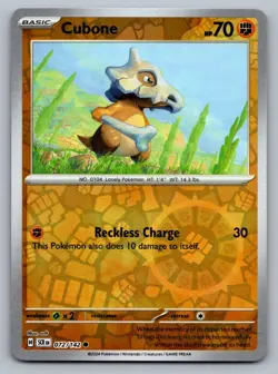 Pokemon TCG SV07: Stellar Crown Cubone 072/142 Reverse Holo - Image 1