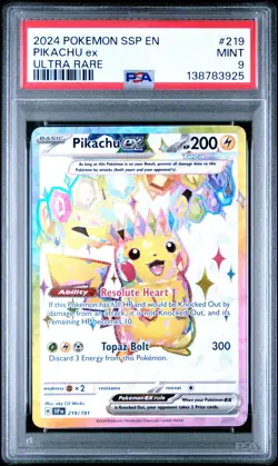 2024 POKEMON SSP EN-SURGING SPARKS ULTRA RARE #219 PIKACHU EX PSA 9 - Image 1