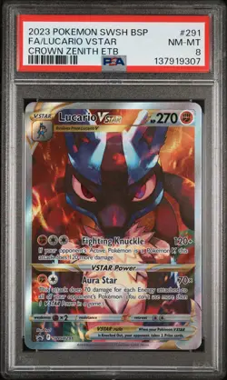 2023 POKEMON SWSH BLACK STAR PROMO #291 FULL ART/LUCARIO VSTAR PSA 8 - Image 1