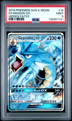 2019 POKEMON SUN & MOON HIDDEN FATES #16 GYARADOS GX PSA 9 - Image 1