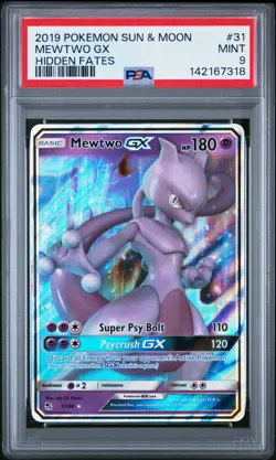 2019 POKEMON SUN & MOON HIDDEN FATES #31 MEWTWO GX PSA 9 - Image 1