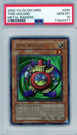 2002 Yu-Gi-Oh! Time Wizard Metal Raiders MRD-065 Ultra Rare PSA 10 Gem Mint - Image 1