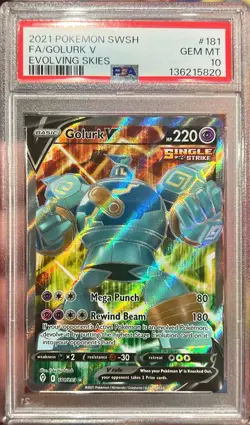 2021 Pokemon SWSH Evolving Skies FA Golurk Full Art 181/203 PSA 10 Gem Mint - Image 1