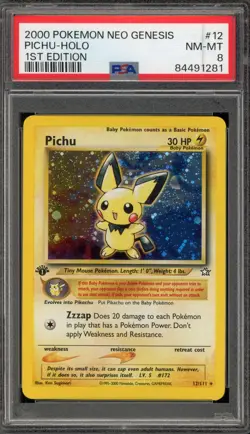 Pokemon Pichu Neo Genesis 1st Edition Holo Rare #12 Damaged Slab PSA 8 - Image 1