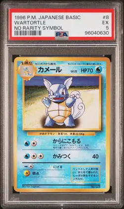 1996 POKEMON BASE SET JAPANESE NO RARITY SYMBOL #8 WARTORTLE PSA 5 - Image 1