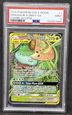 2019 Pokemon Sun & Moon Cosmic Eclipse Tag Team - Venusaur & Snivy -PSA 9 - Image 1