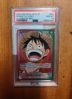 2025 ONE PIECE JPN OP13-001 CARRYING ON HIS WILL MONKEY D. LUFFY PSA 10 - Image 1