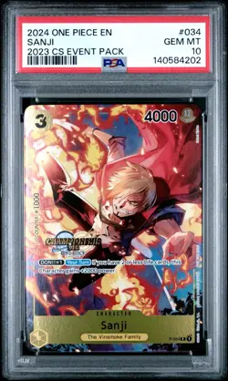 One Piece Sanji Championship 2023 CS Event Pack Promo P-034 English PSA 10 - Image 1