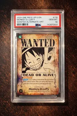 One Piece Monkey D. Luffy WANTED POSTER OP13 Alternate Art #118 PSA 10 ENG - Image 1