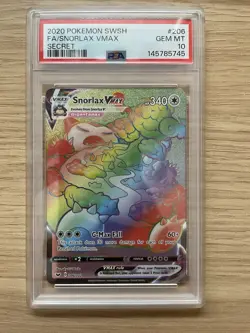 Pokemon TCG Snorlax VMAX Holo Rainbow Rare Card Sword & Shield 206/202 PSA 10 - Image 1