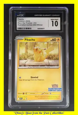 Pokemon CGC 10 Pikachu Black Star Promo Card 214 Illustration Contest 2024 - Image 1