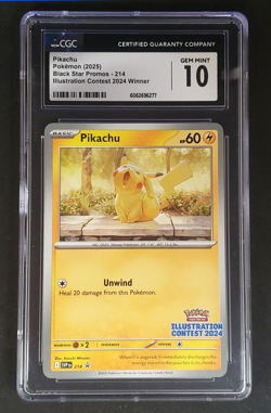 Pokemon CGC 10 Pikachu Black Star Promo Card 214 Illustration Contest 2024 - Image 2