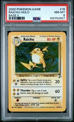 PSA 8 Raichu 16/130 HOLO Base Set 2 Pokemon Card NM MINT - Image 1